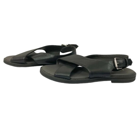MATT & NAT ECO ORTHOLITE BLACK CRISS CROSS FAUX LEATHER SLINGBACK FLAT SANDALS - Picture 1 of 9